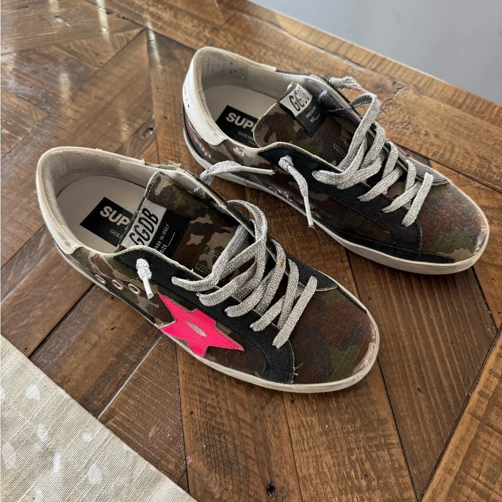 Golden Goose Camo Sneakers with Pink Star - Picture 1 of 10
